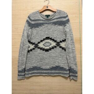 Lauren Ralph Lauren Jeans Co Grey Southwestern Geometric Intarsia Sweater Large